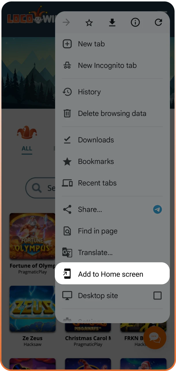 Erstelle eine Verknüpfung für den schnellen Zugriff auf die Locowin App.