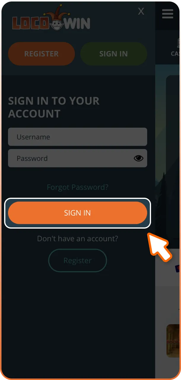 Valida tus datos para iniciar tu sesión de juego en la Locowin App.