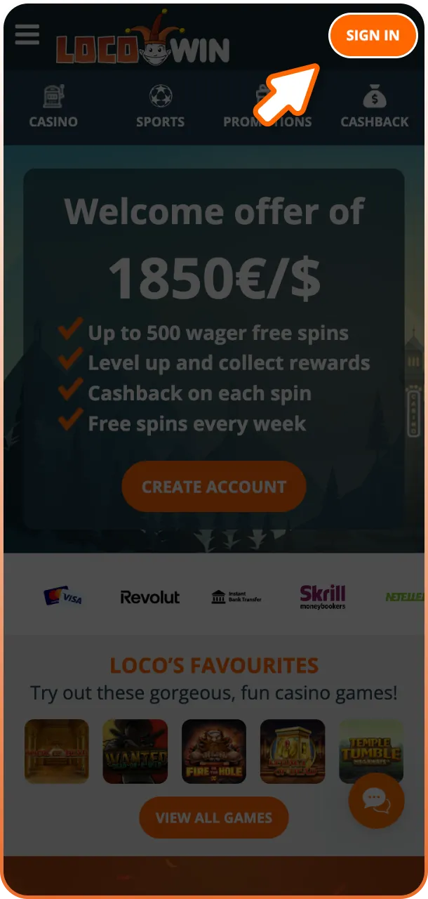Selecciona el botón de acceso para entrar en la plataforma de Locowin App.