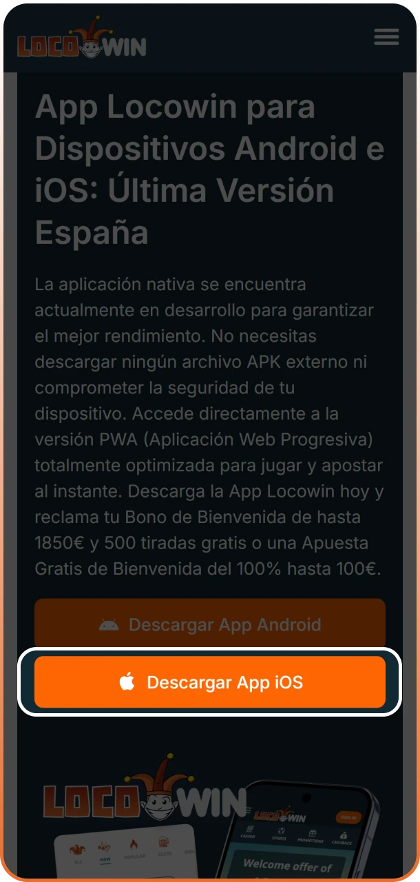 Haz clic en el enlace para iniciar la descarga de Locowin App.