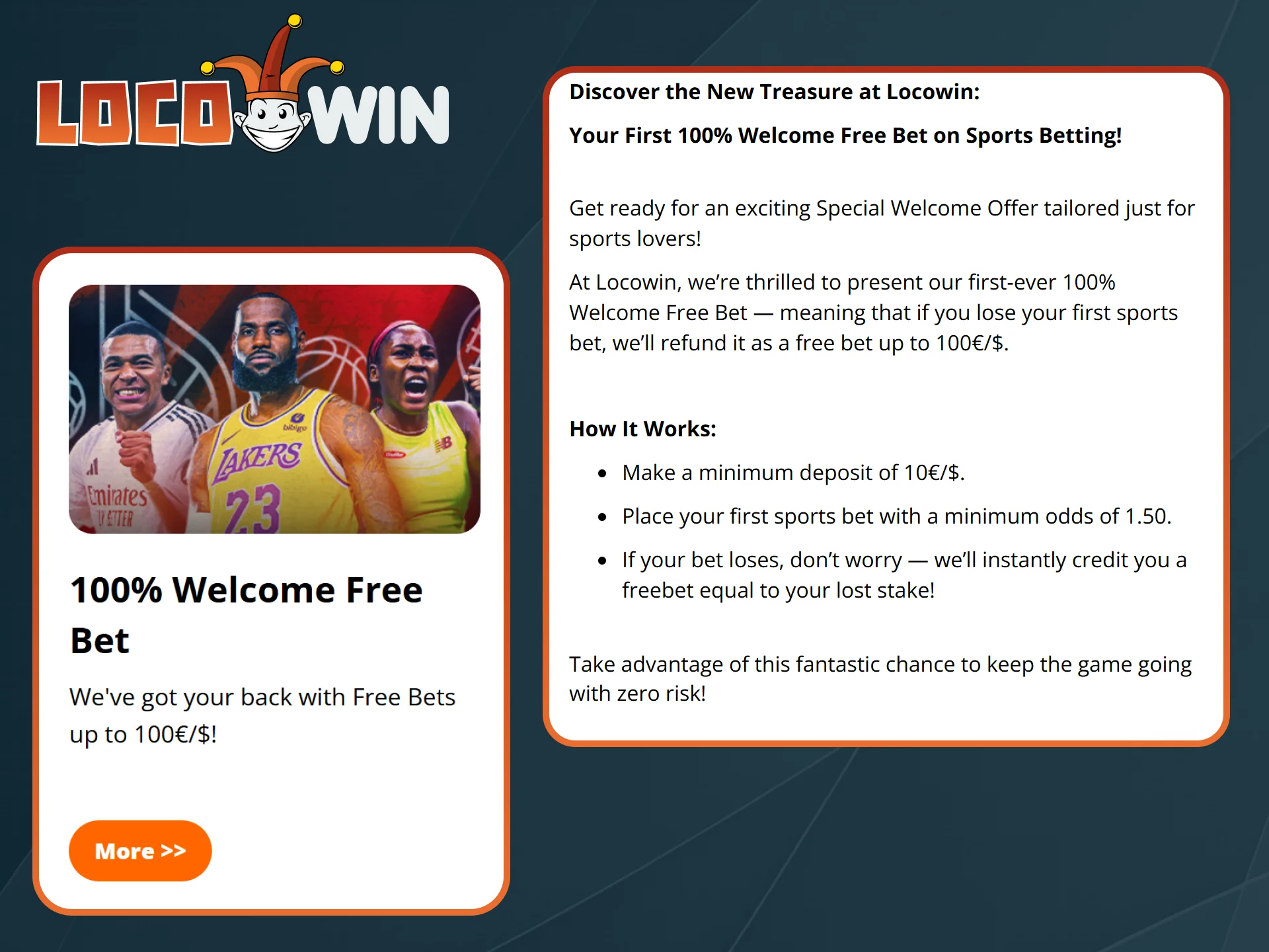 Activate the sports welcome free bet for successful wagering at Locowin.