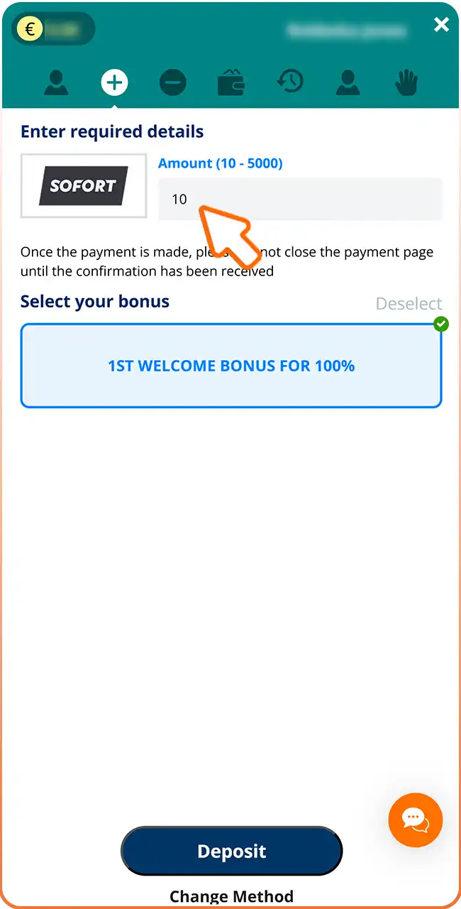 Introduce la cantidad exacta de tu depósito en Locowin.