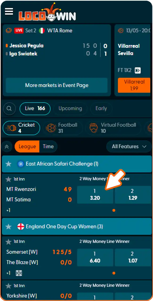 Select your preferred Locowin sports betting market.