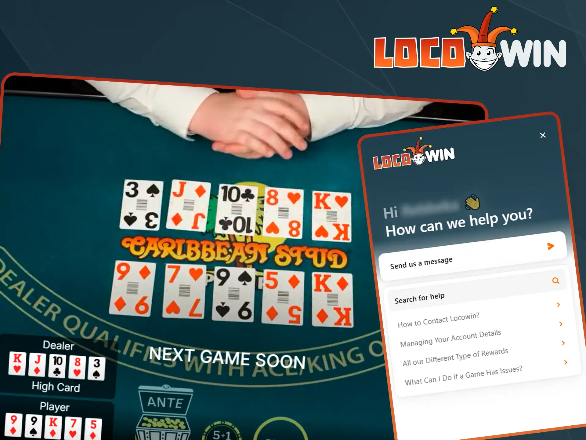 Contact Locowin support for live casino help.