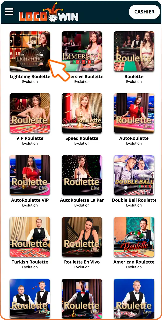 Choose your favorite Locowin live dealer table.