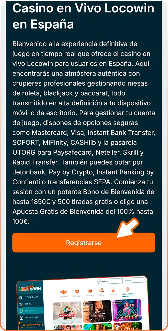 Crea tu cuenta fácilmente para jugar en el casino en vivo Locowin.