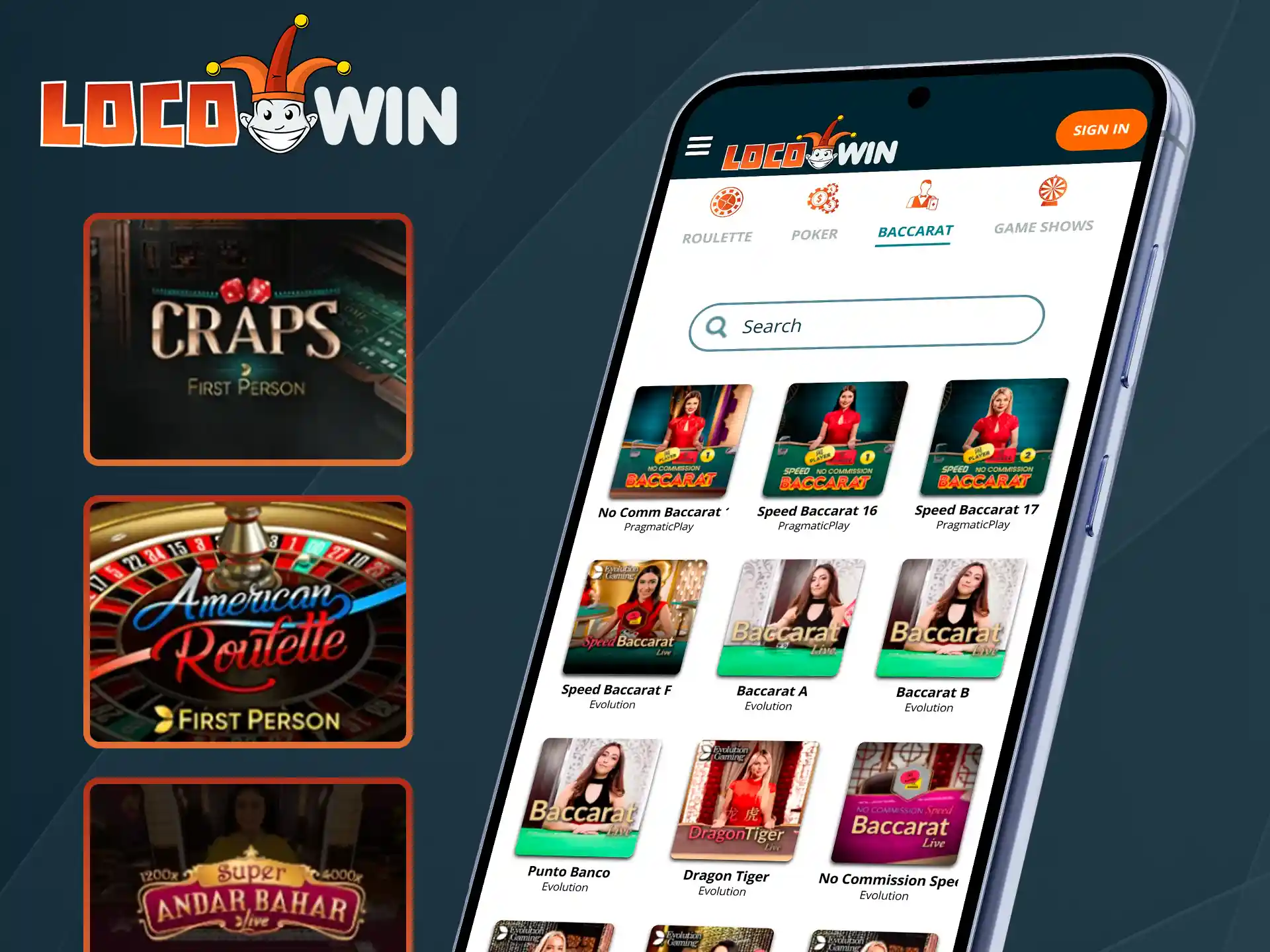 Play Locowin live casino on mobile app.