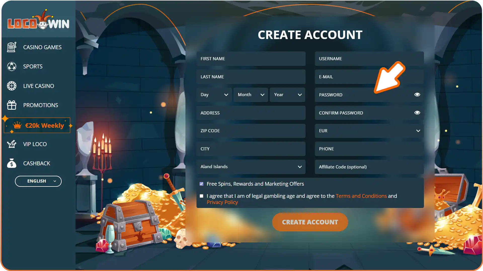Enter your new Locowin account details securely.