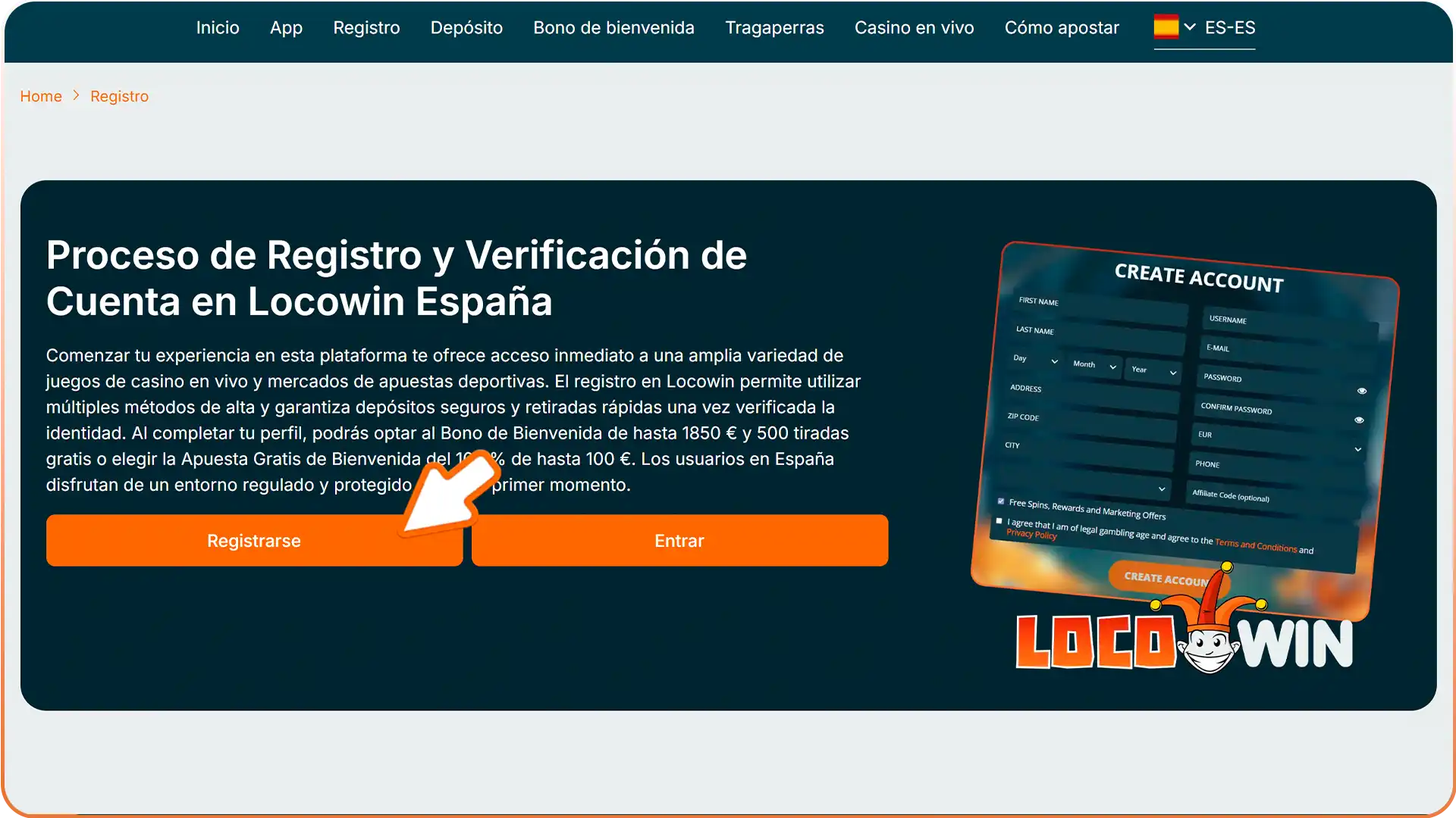 Comienza el proceso de registro en la plataforma de Locowin hoy.