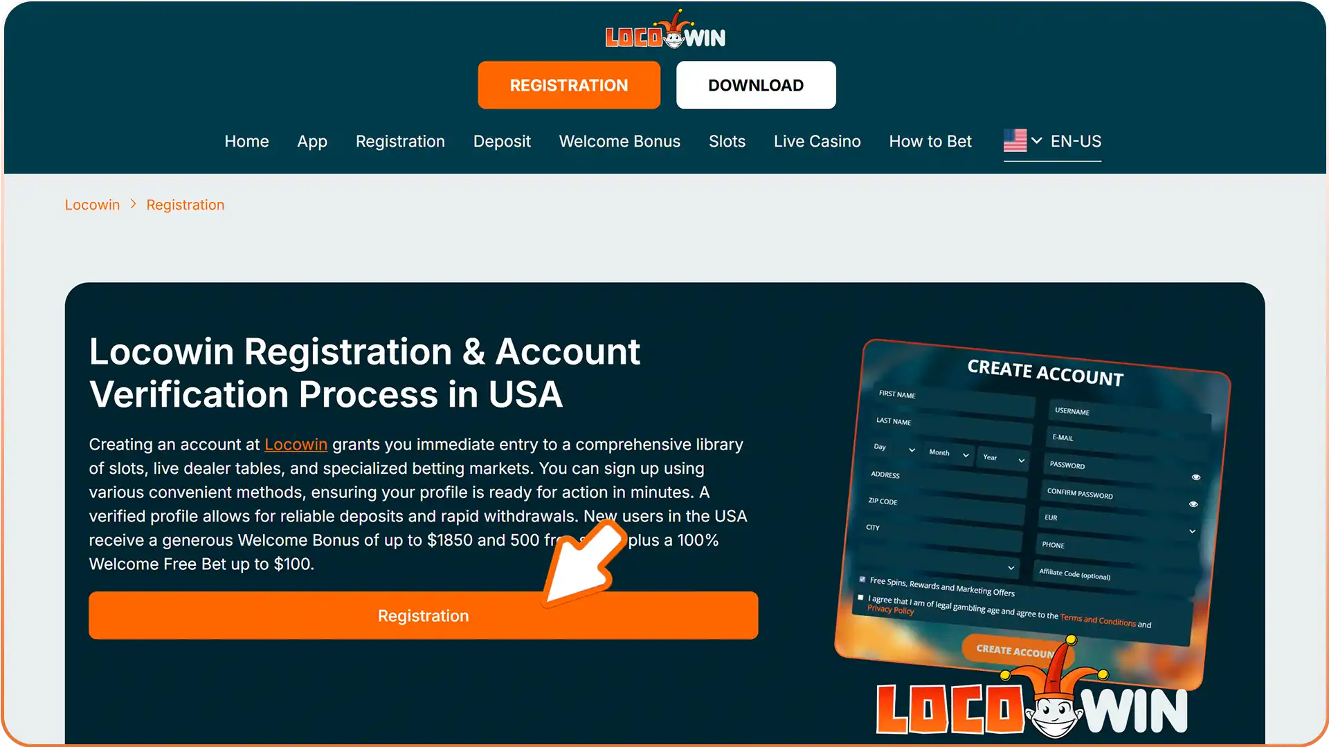 Open the Locowin account registration form online.
