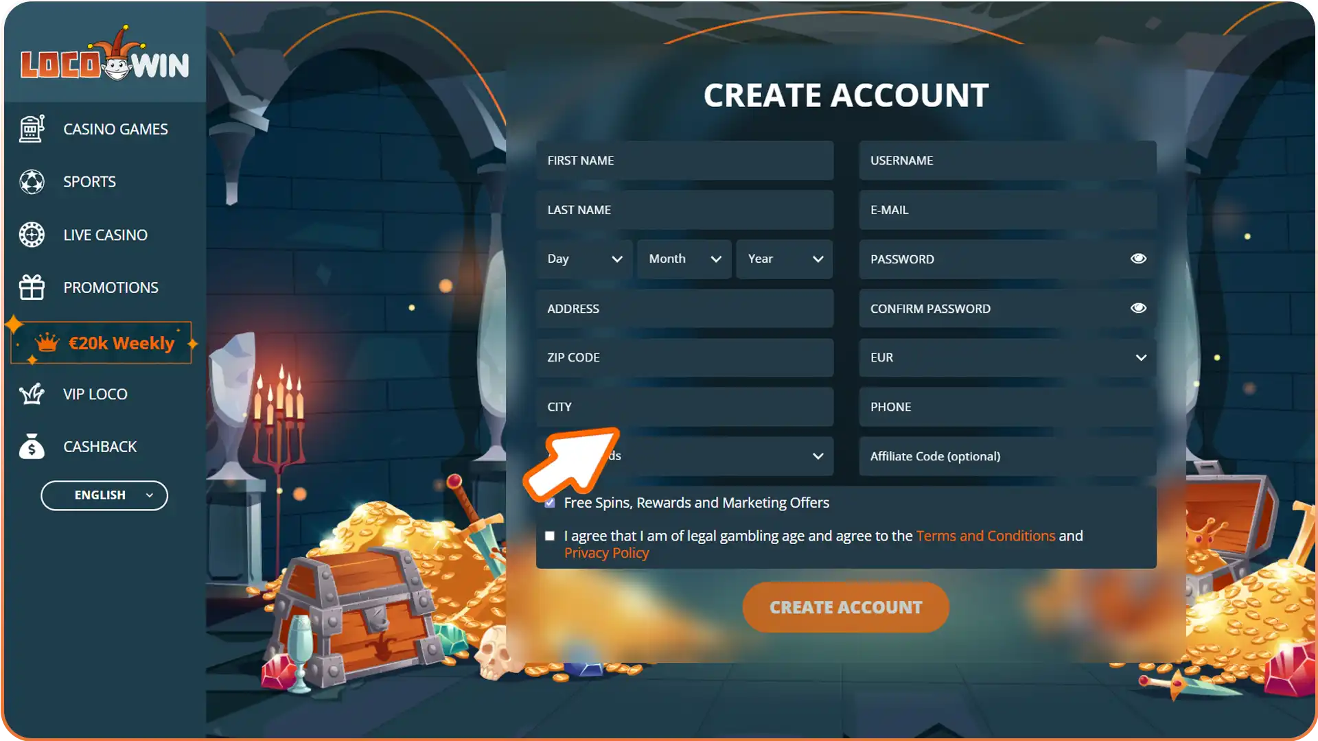 Provide your personal information to Locowin securely.